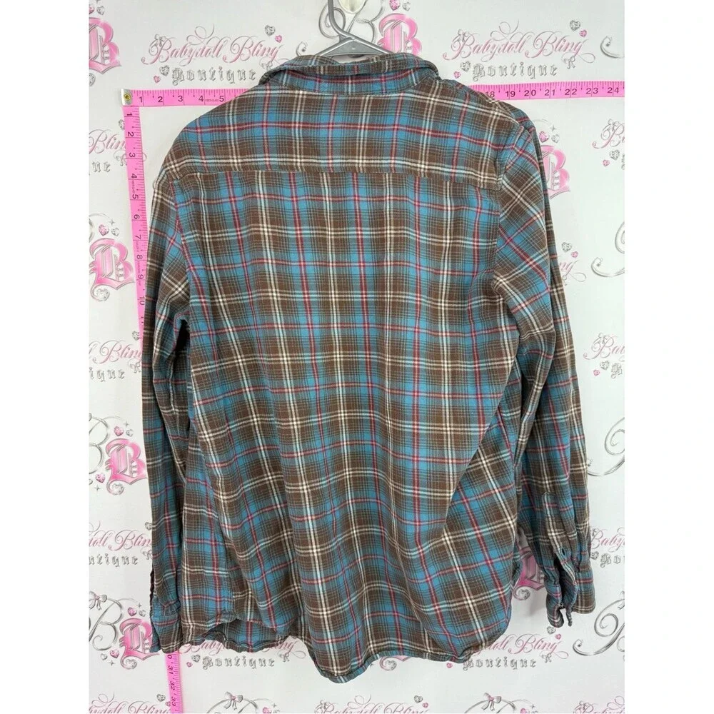 Shirt button up collared Mens Plaid Flannel Shirt - Brown & Blue red 44mm